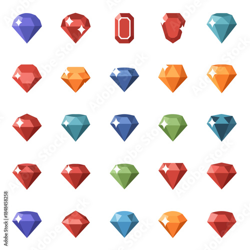 Colorful gemstones collection jewels set gem icons vector.