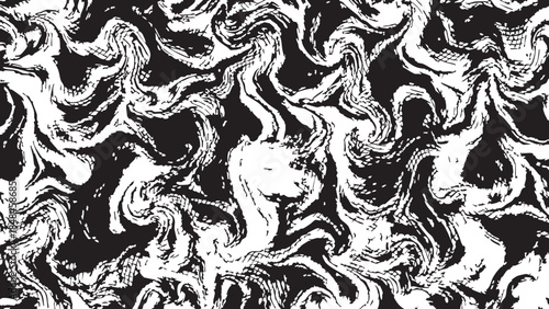 Abstract black and white swirling pattern resembling marble or fluid art