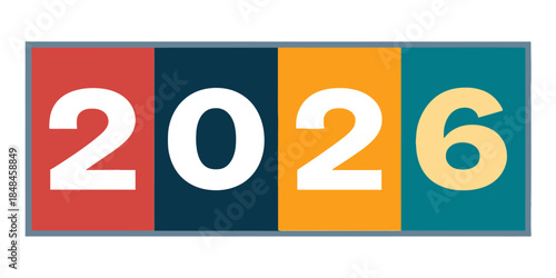 Vibrant 2026 colorful year graphic with bold white numbers