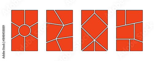 Red comic book panel frames set. Pop art template grid page collection. 6 and 7 image collage moodboard layout pack. Picture mood board ideas. Storyboard design for photo, poster, manga mockup. Vector