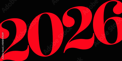 Bold red 2026 typography on black background