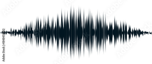 Black abstract sound wave element. Dotted music equalizer shape design. Audio radio signal visualization concept. Digital voice assistant line pattern. Song track sample player. Vector