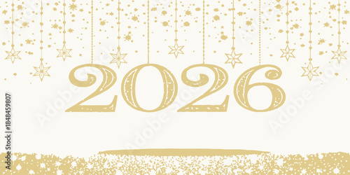Golden 2026 New Year celebration background with stars and confetti