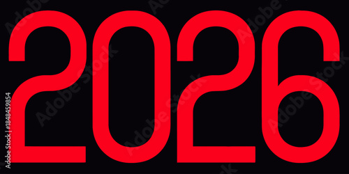 Modern red 2026 typography on black background