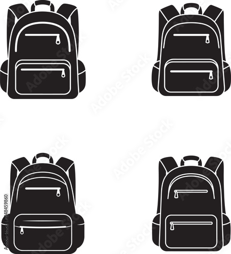 Four black backpacks silhouette illustration