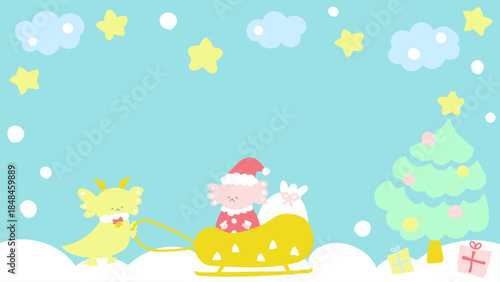 かわいい動画配信用の背景90　ウーパールーパートナカイとウーパールーパーサンタ