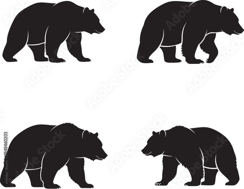 Sequence of black bear silhouettes in various walking positions