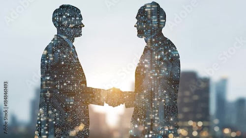 Businessmen handshake agreement in a modern city