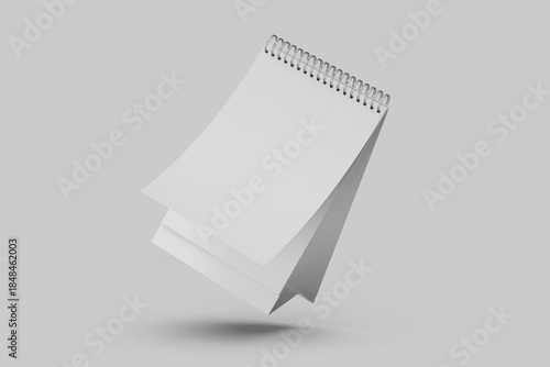 blank clay a5 vertical desk ring bound calendar mockup floating view design template isolated 3d render