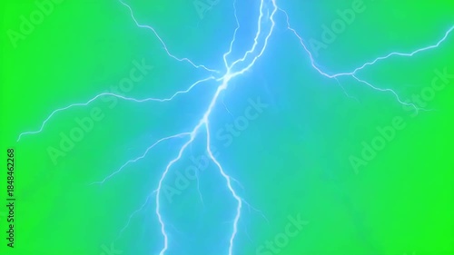 Lightning power overlay on green screen, Electric lightning, Animated bolt strikes, lightning storm, blue light force effect, Blue Lightning flash Thunderbolt isolated on green screen background