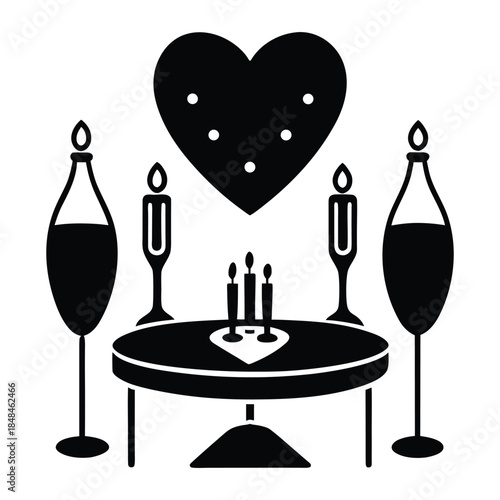 Romantic New Year Dinner with Candles and Champagne