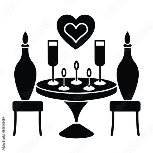 Romantic New Year Dinner with Candles and Champagne