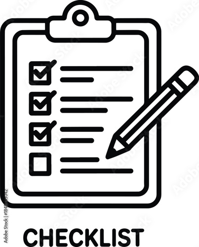 Checklist with pencil vector line art illustration