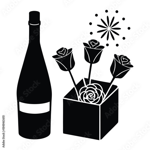 Valentine Chocolate and Roses with New Year Champagne