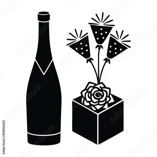 Valentine Chocolate and Roses with New Year Champagne