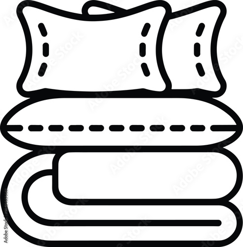 Comfortable bed with pillows and folded blanket