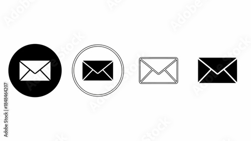 A collection of four distinct envelope icons, showcasing different styles and color schemes for email communication.