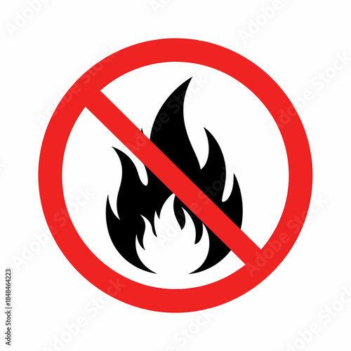 No fire sign with a red circle and diagonal line over a black flame symbol, indicating prohibition of open flames.
