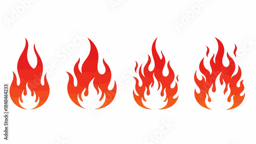 Four stylized illustrations of flames in varying sizes and intensities, set against a white background.