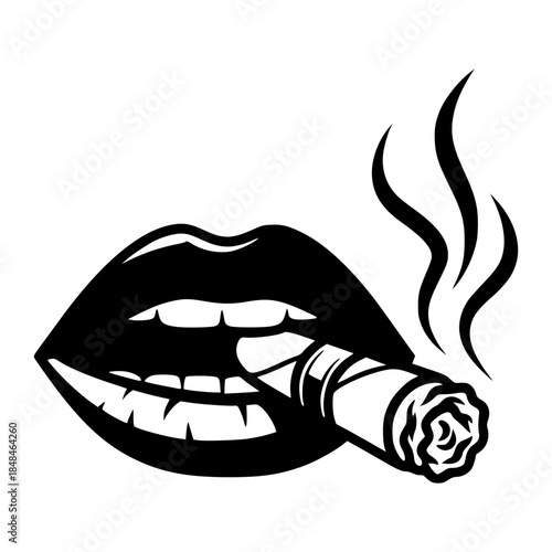 a close-up of a mouth smoking a cigar vector image illustration