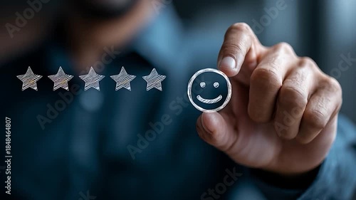 Person holding rating stars customer feedback concept