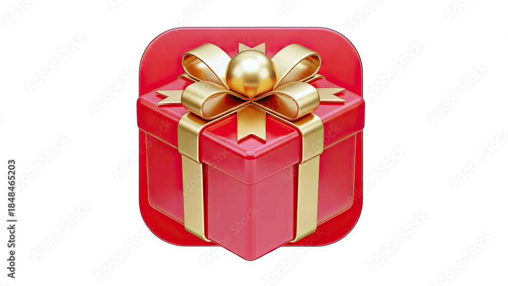 Fototapeta premium Red Gift Box with Golden Bow - Celebration Icon