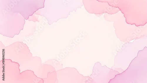 Soft pastel pink and purple watercolor cloud shapes with empty space in the middle for text