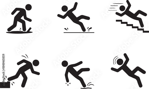 Caution Symbols Set with Falling Man | Wet Floor, Stairs & Ladder Safety Icons