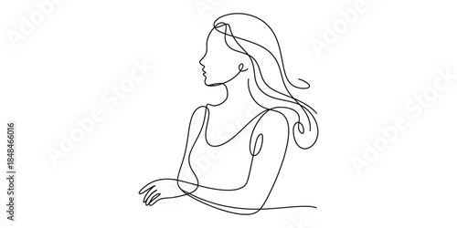 Continuous line drawing of woman in profile Vector, illustration