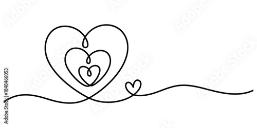 Continuous line drawing of nested hearts Vector, illustration