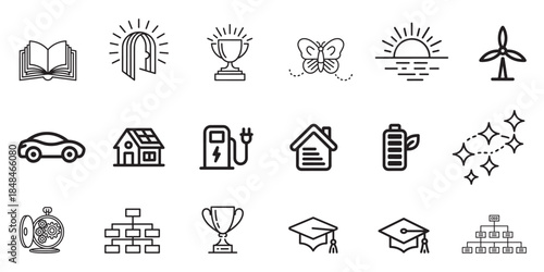 Diverse business, education, and environmental line icons for web and app interface design