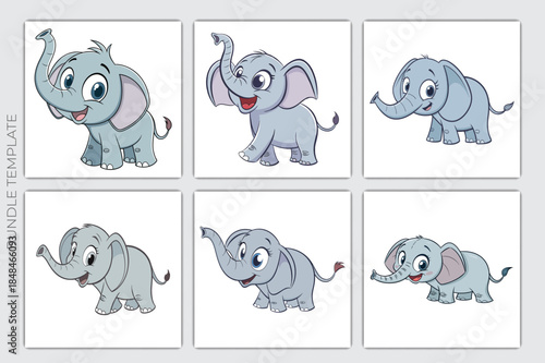 Canvas Print Set of funny cartoon elepent animals vctor bundle