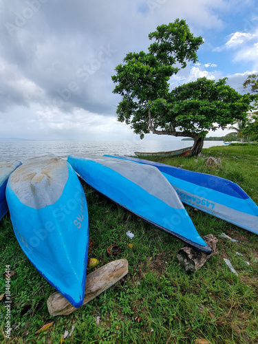 Old boats located on the seashore.