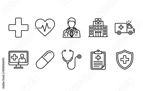 Medical Icons Black And White Line Art