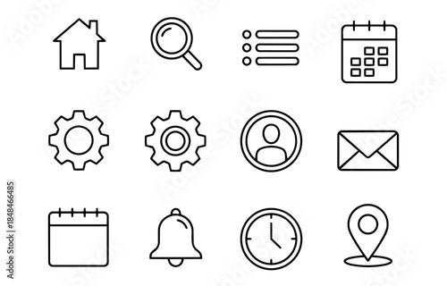 Versatile Black Outline UI and Web Design Icon Set