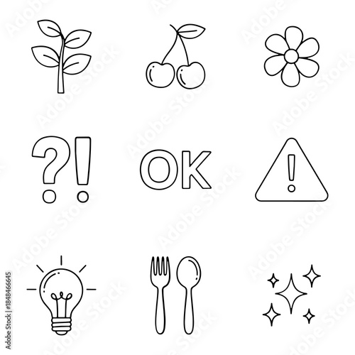 essential daily life line icon set featuring nature food and symbol elements