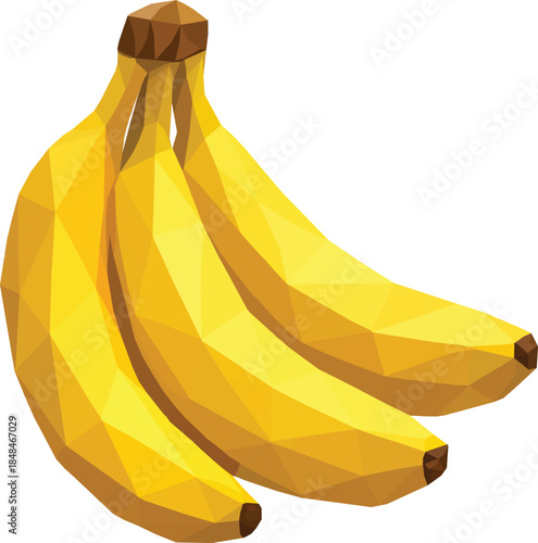 Modern low poly vector illustration of two bananas with clean geometric shapes and smooth shading, perfect for food design, infographics, and digital creative projects.