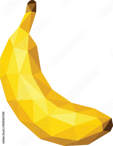 Low poly vector illustration of a single banana using geometric polygon shapes and vibrant color, ideal for icons, infographics, modern food design, and digital assets.