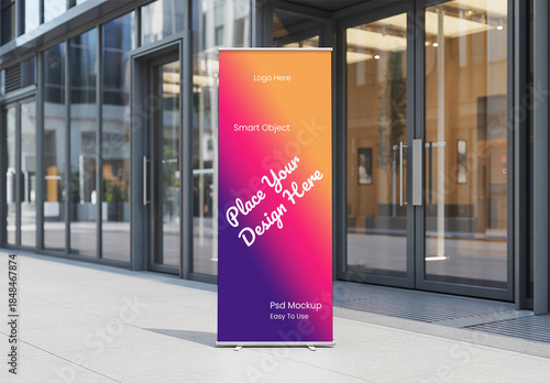 Outdoor Roll Up Banner Mockup with Vibrant Gradient