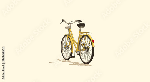 A charming yellow vintage-style bicycle stands alone on a minimalist light background, ready for an eco-friendly urban adventure or leisurely ride.