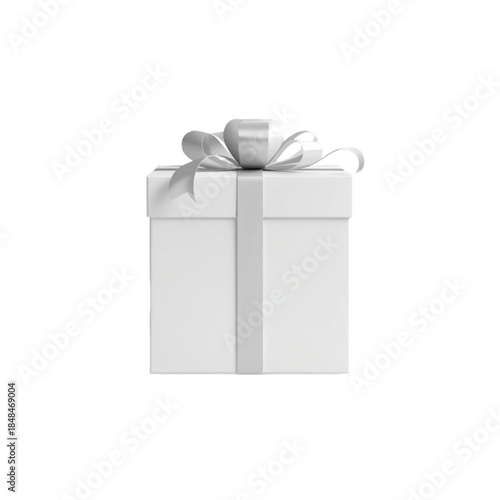 A white gift box with a ribbon on top, isolated on a white background, viewed from directly above