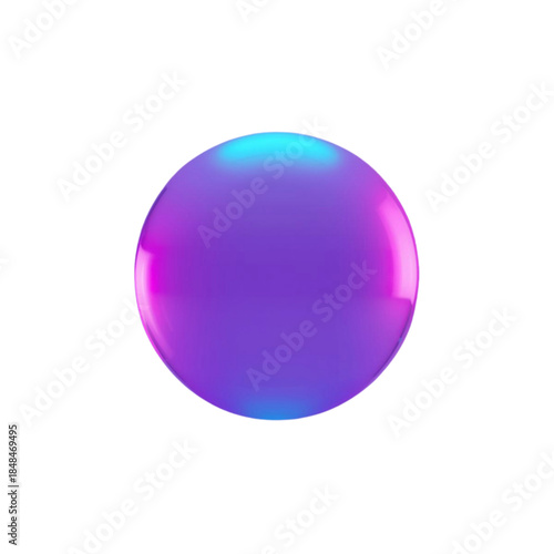 A vibrant, iridescent sphere reflecting shades of purple, pink, and blue against a plain white background.