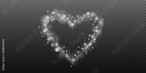 A heart-shaped trail made of glowing bokeh lights, sparkling particles, and glitter. This transparent overlay features a romantic and magical shimmer, perfect for Valentine s Day, weddings, or any