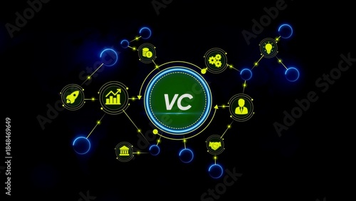 Venture capital concept with and connections on black background business finance
