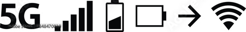 5G network signal strength battery and WiFi symbol progression bars