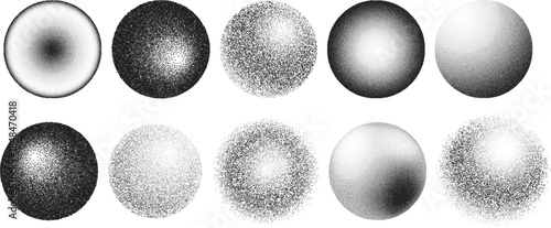 Stipple sphere set halftone gradient texture collection pointillism abstract design elements grunge overlay brush shapes