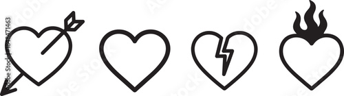 Heart silhouette icon set with different shapes for love, peace, friendship and partnership.