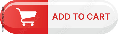 Red and white button with shopping cart and add to cart text e-commerce online shopping