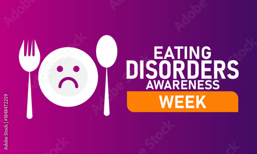 National Eating Disorders Awareness Week Poster Banner and Background Design Template Featuring Ribbon Plate Apple and People Icons Illustration for Mental Health Education Support and Healthy Relatio