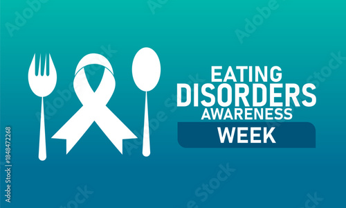 National Eating Disorders Awareness Week Poster Banner and Background Design Template Featuring Ribbon Plate Apple and People Icons Illustration for Mental Health Education Support and Healthy Relatio